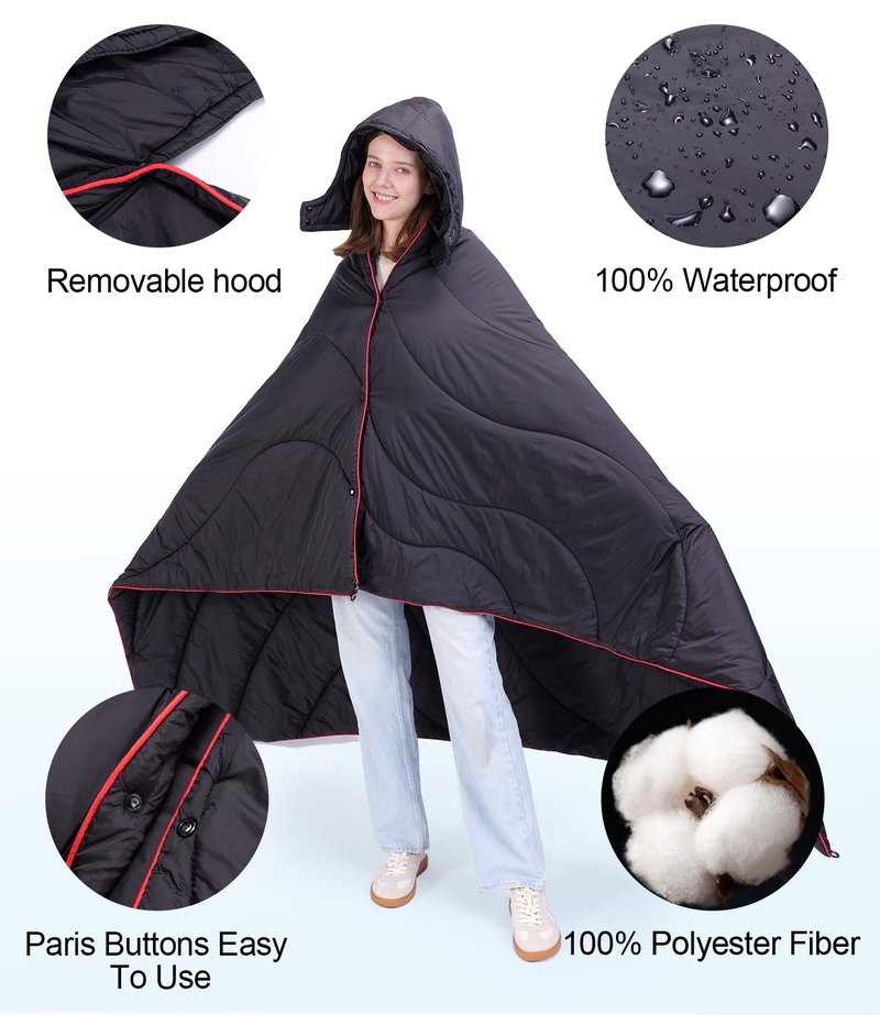 Outdoor Puffy Camping Blanket, Lightweight Down Alternative Puffy Waterproof Stadium Blanket with Portable Bag, Lightweight Camping Blanket for 2 People, Cold Weather, Sports, Travel, Car, 79*54 inch