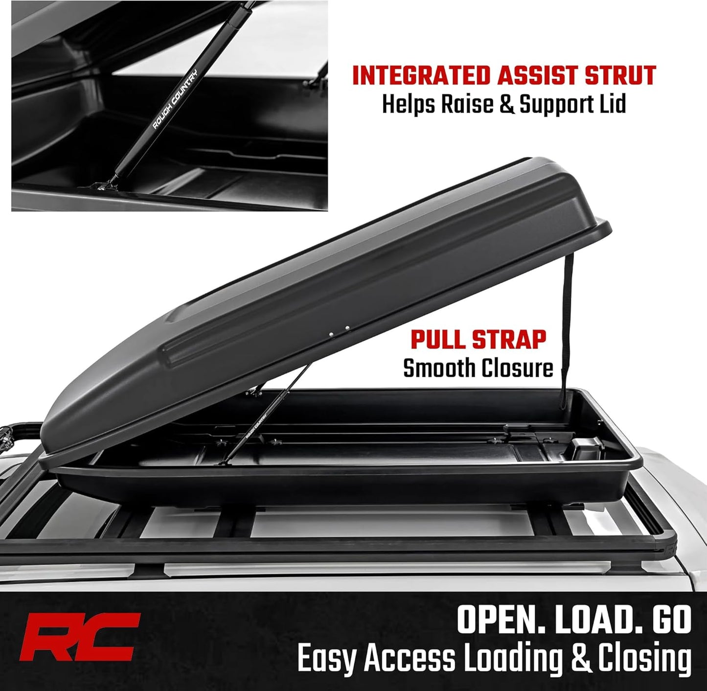 Rough Country Rooftop Cargo Box - 14.5 Cu Ft Hard Shell Storage Carrier | Lockable & Weatherproof