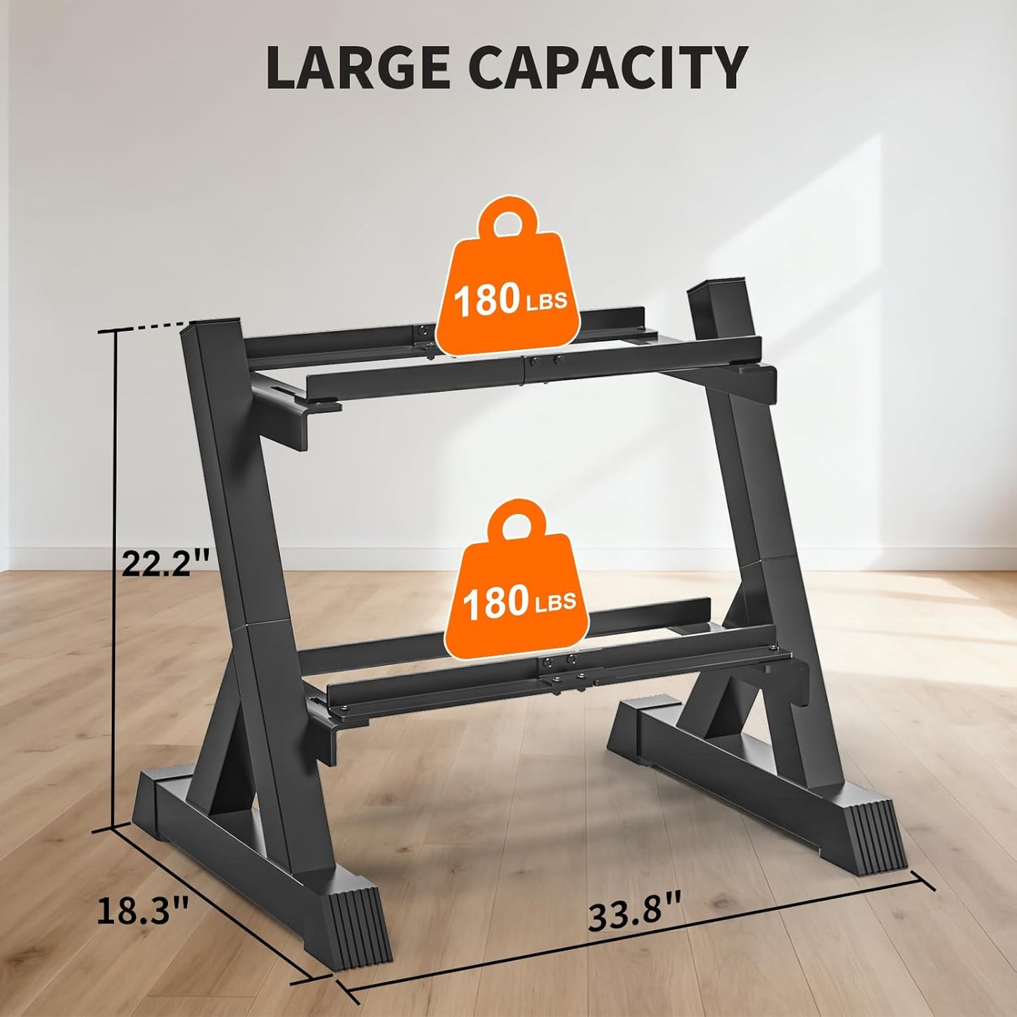 TomCare Dumbbell Rack - Heavy-Duty 2-Tier Adjustable Weight Stand for Home Gym | 33" Length, 360 lb Capacity
