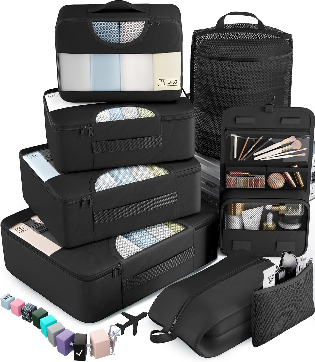 Veken Packing Cubes - Travel Organizer Bags Set with Laundry Bag & Passport Holder | 4 Sizes for Carry-On Luggage