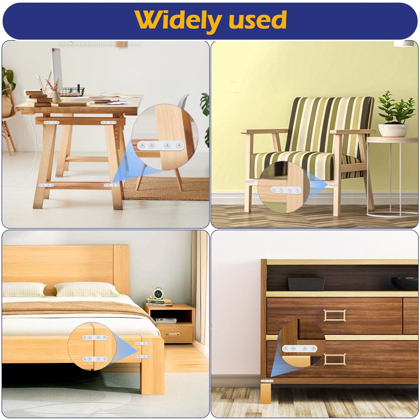 Oufiin 12Pcs White Stainless Steel Straight Braces, 3.78” Flat Brackets,Straight Bracket, Ideal for Wood, Bed Frame, Furniture & Shelves Mending,with 48Pcs White Stainless Steel Screws