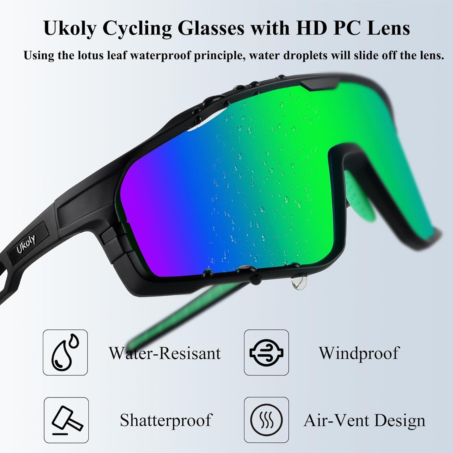 Ukoly Cycling Glasses - HD Lens UV400 Sports Sunglasses for Men & Women | Ideal for Running, Baseball, Fishing, Golf