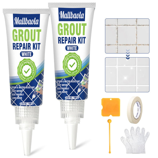 Tile Grout Repair Kit, 2 Pack Grout Filler, Grout Sealer Bathroom Shower Kitchen Floor Tile, Fast Drying Tile Grout Paint, Restore and Renew Tile Joints Line, Gaps, Replace Grout Pen(White)