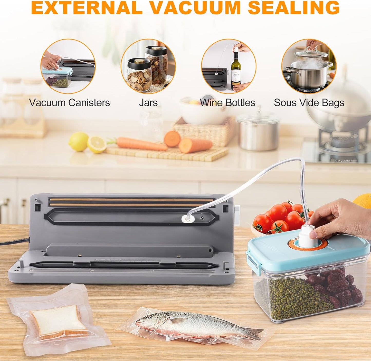 Skiennix Food Vacuum Sealer Machine - 5-in-1 Automatic One-Touch Sealer with Built-In Cutter & 20 BPA-Free Bags