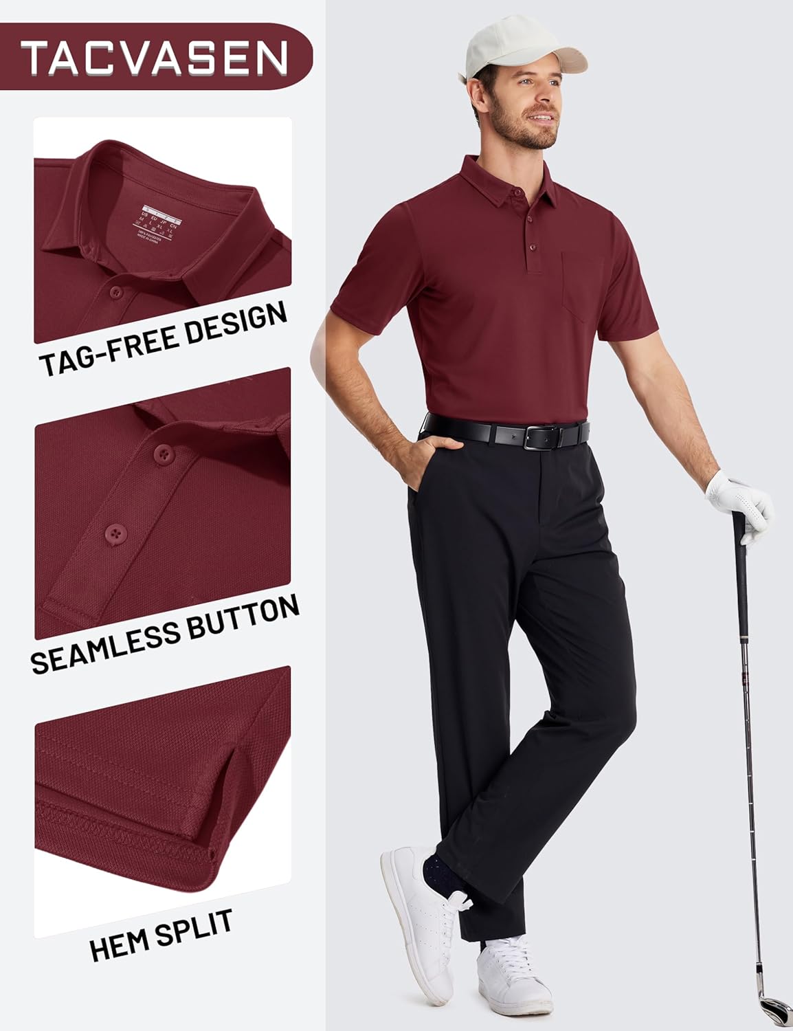TACVASEN Men's Polo Shirt - Dry Fit Performance Golf Polo with Pocket | Casual Short Sleeve Design