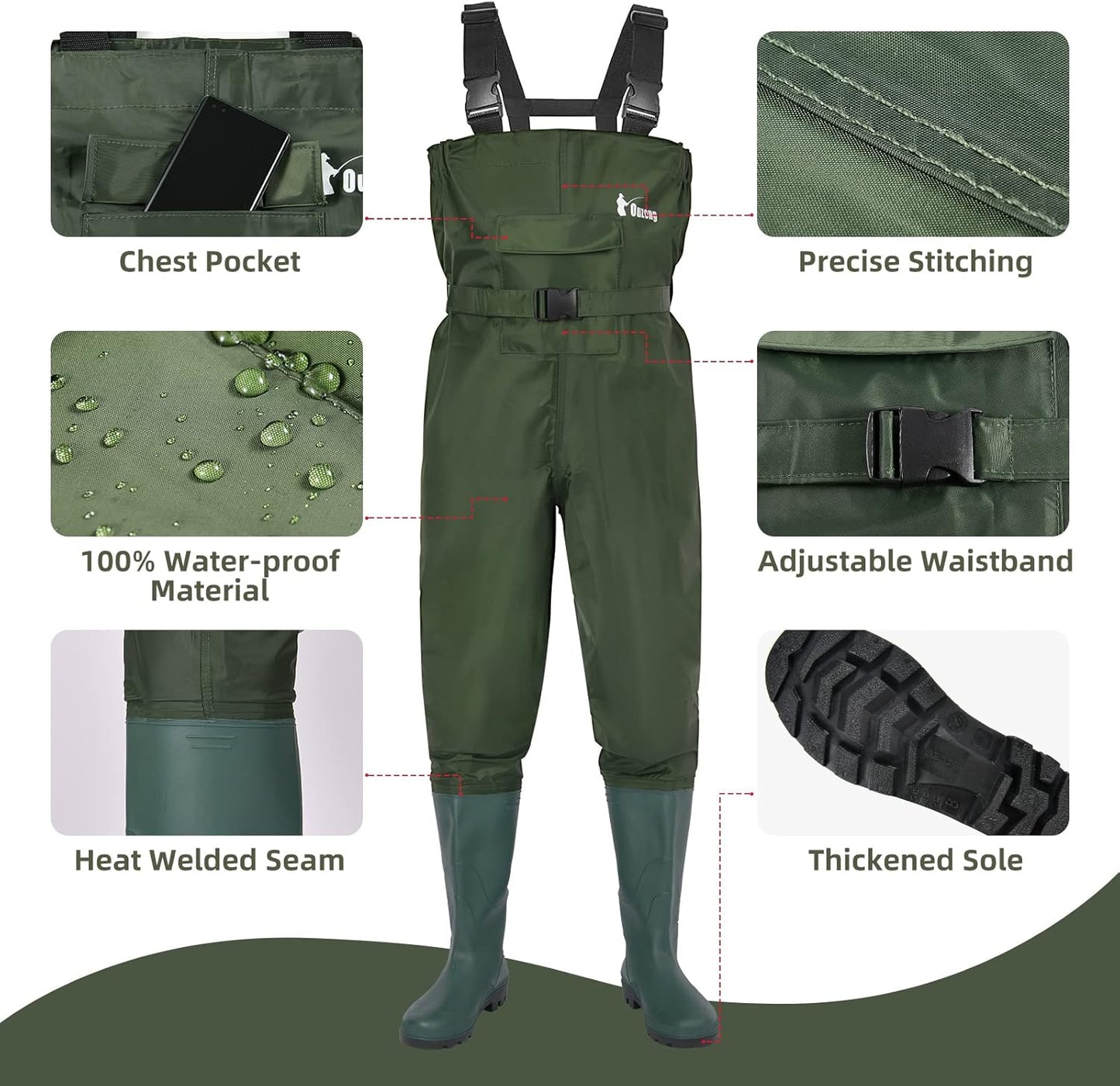 Skiennix Bootfoot Fishing Chest Waders - Waterproof 2-Ply Nylon/PVC for Men & Women | Includes Boots Hanger