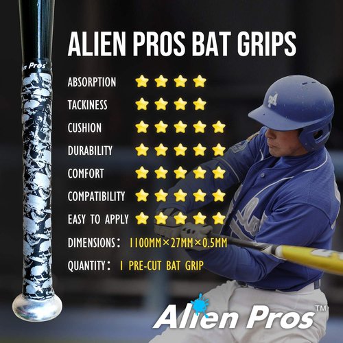 **ALIEN PROS Baseball Bat Grip Tape - 0.5MM Precut Pro Feel | Replacement for Old Grips (1 or 3 Pack)**