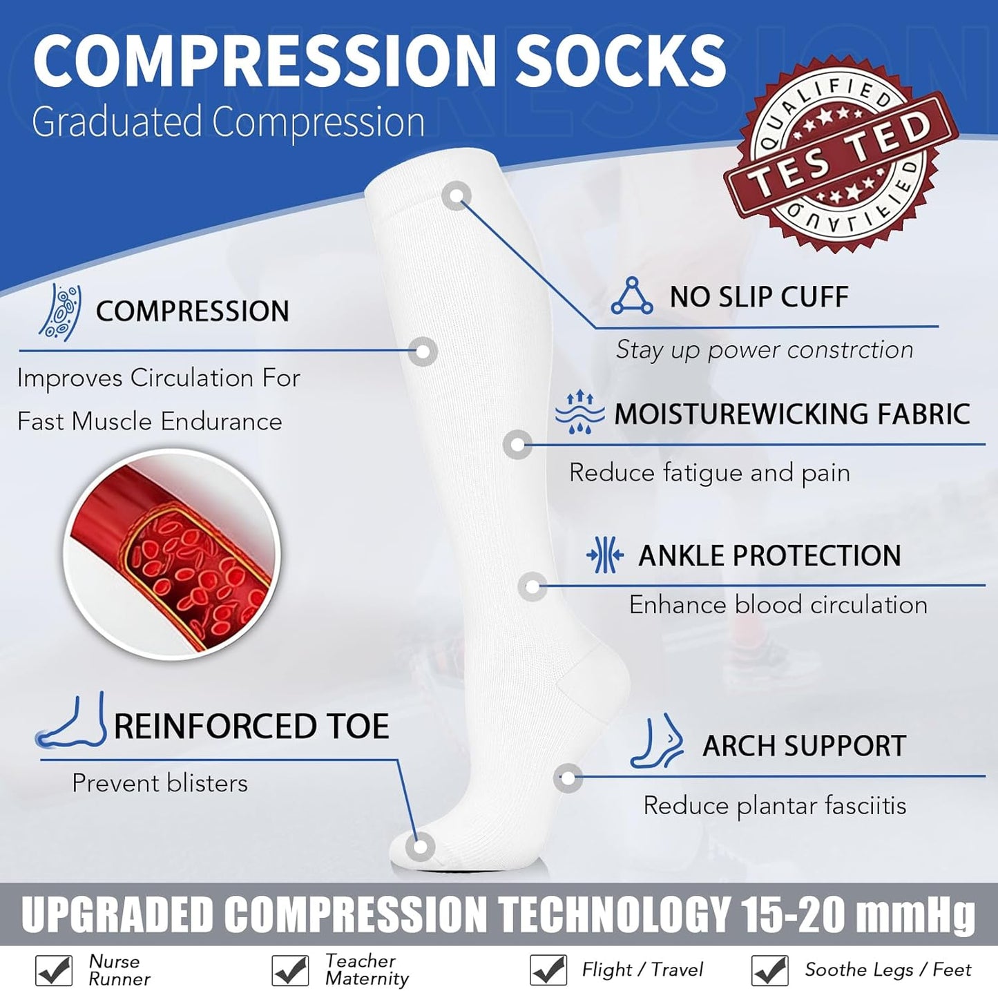 Sooverki Copper Compression Socks - 8 Pack Knee High 15-20mmHg for Optimal Athletic Support