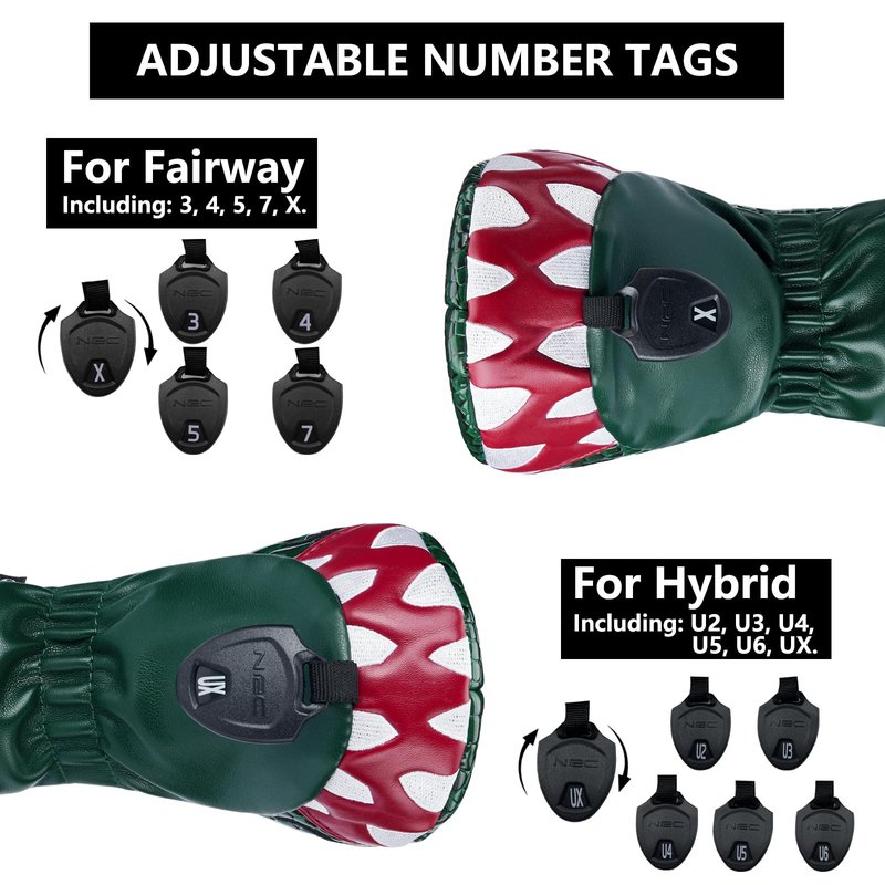 Gbourly Golf Club Green Cartoon Tyrannosaurus Rex Hybrid Head Cover Dinosaur Shaped PU Leather Headcover