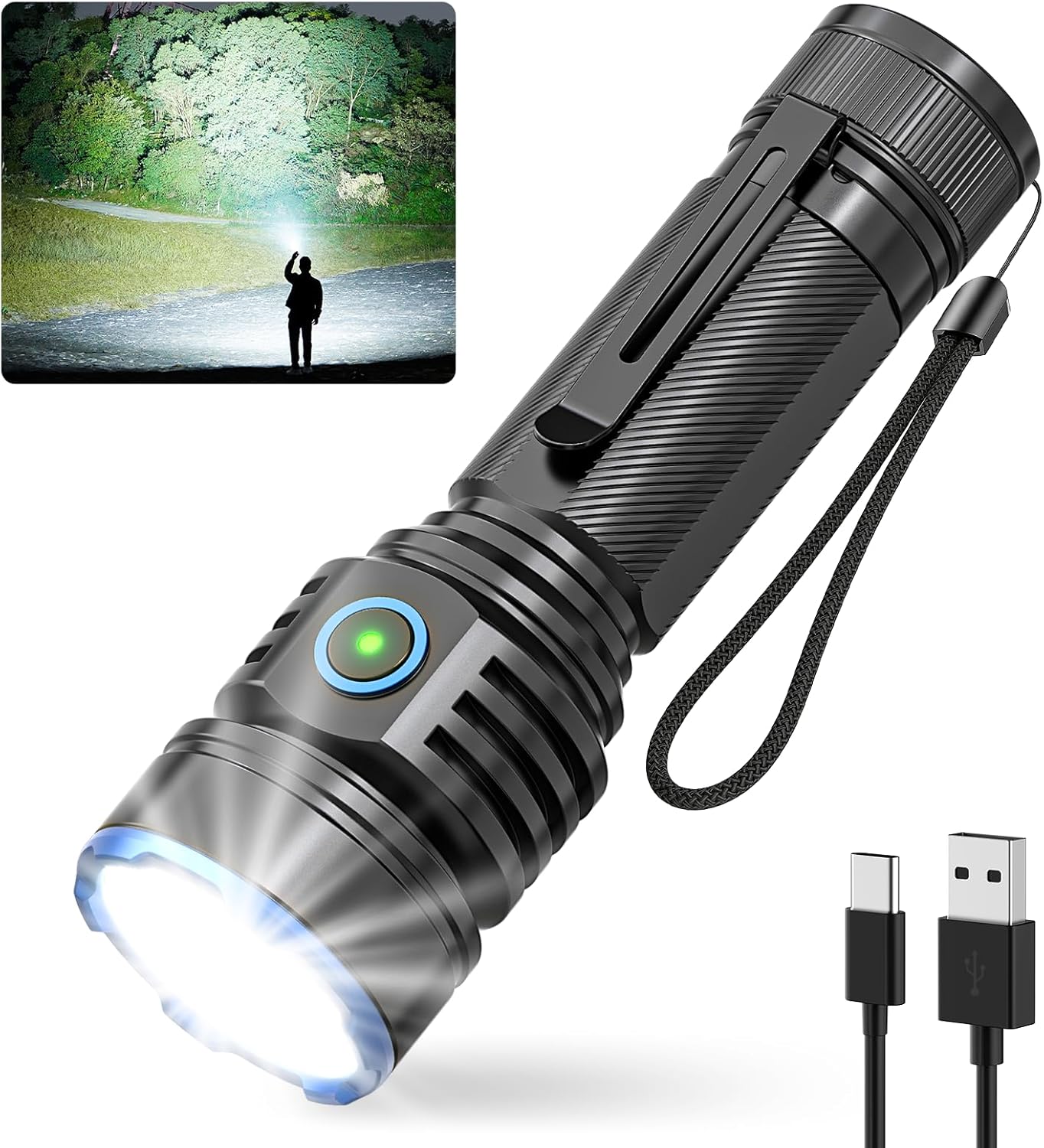 RECHOO Rechargeable Flashlight - Super Bright 7 LED, 3 Lighting Modes, Waterproof | Ideal for Home & Camping