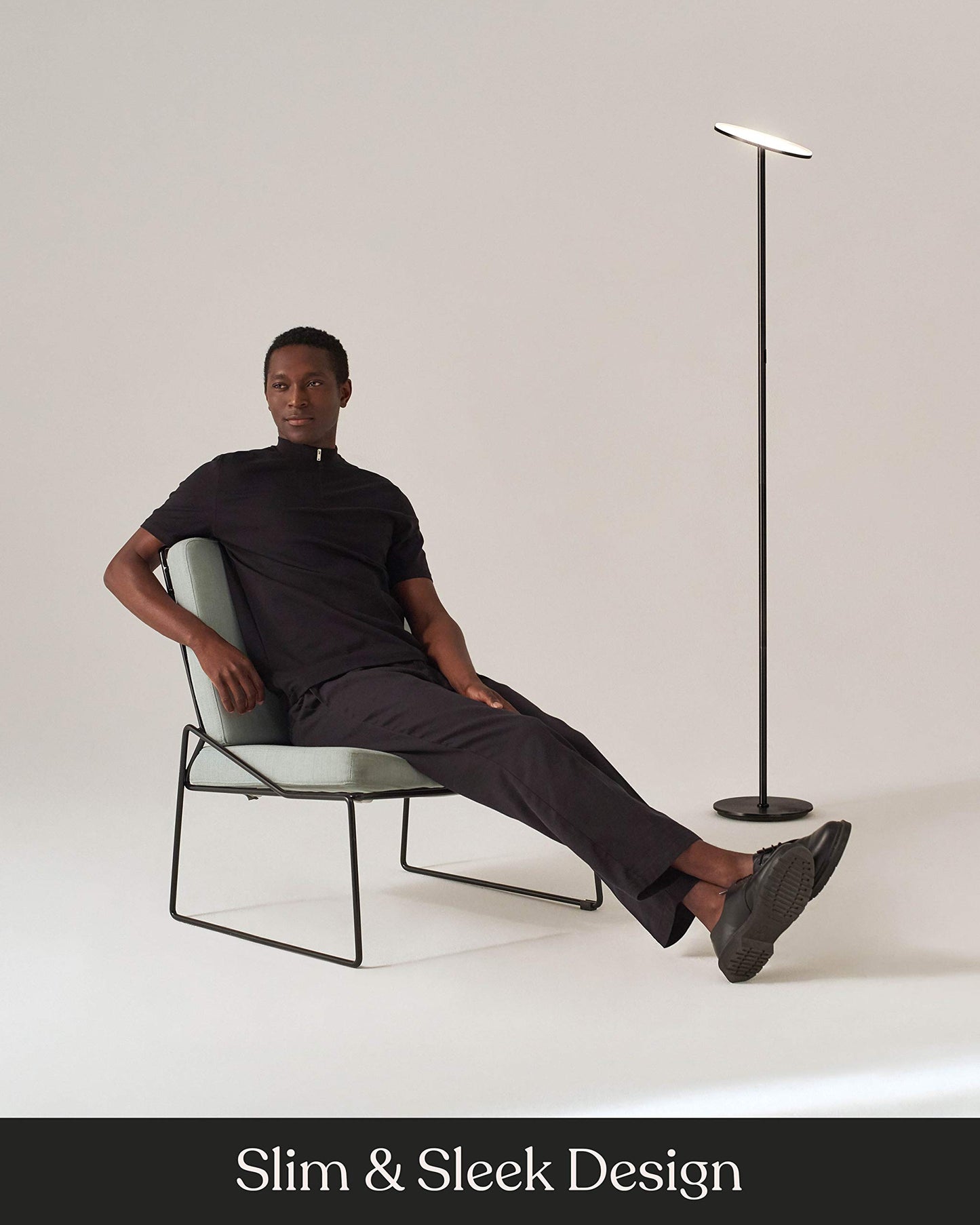 Brightech Sky LED Floor lamp, Torchiere Super Bright Floor Lamp for Living Rooms & Offices - Dimmable, Tall Standing Lamp for Bedroom Reading - Black Chrome