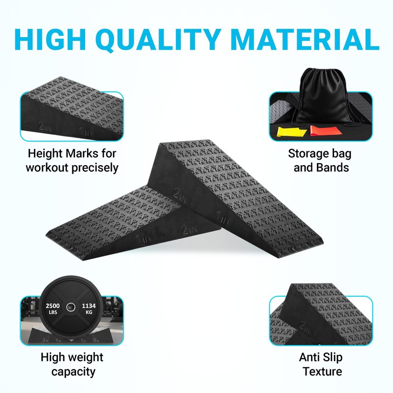 Uwaomah.Squat wedge, pack of 2, 1500 LBS Capacity, 1" & 2" Heel Elevated Squat wedge block of calf stretching & Physical Therapy, Foot Workout Wedge, Ankle Mobility, Portable Heavy Duty Blocks