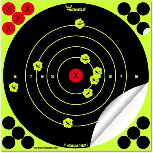 Highwild Bullseye Fluorescent Yellow Shooting Target Stickers - 8X8 Inch for Handguns, Rifles & More