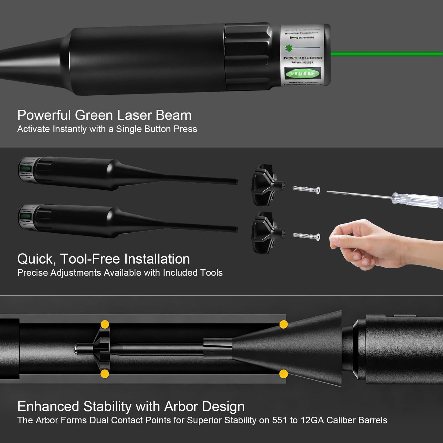 Xiaoxinluck USB Rechargeable Laser Bore Sight Kit with 32 Adapters, Fits .17 to 12GA Calibers, Professional Green Laser Bore Sighter for All Guns Bore Laser Sighting Kit