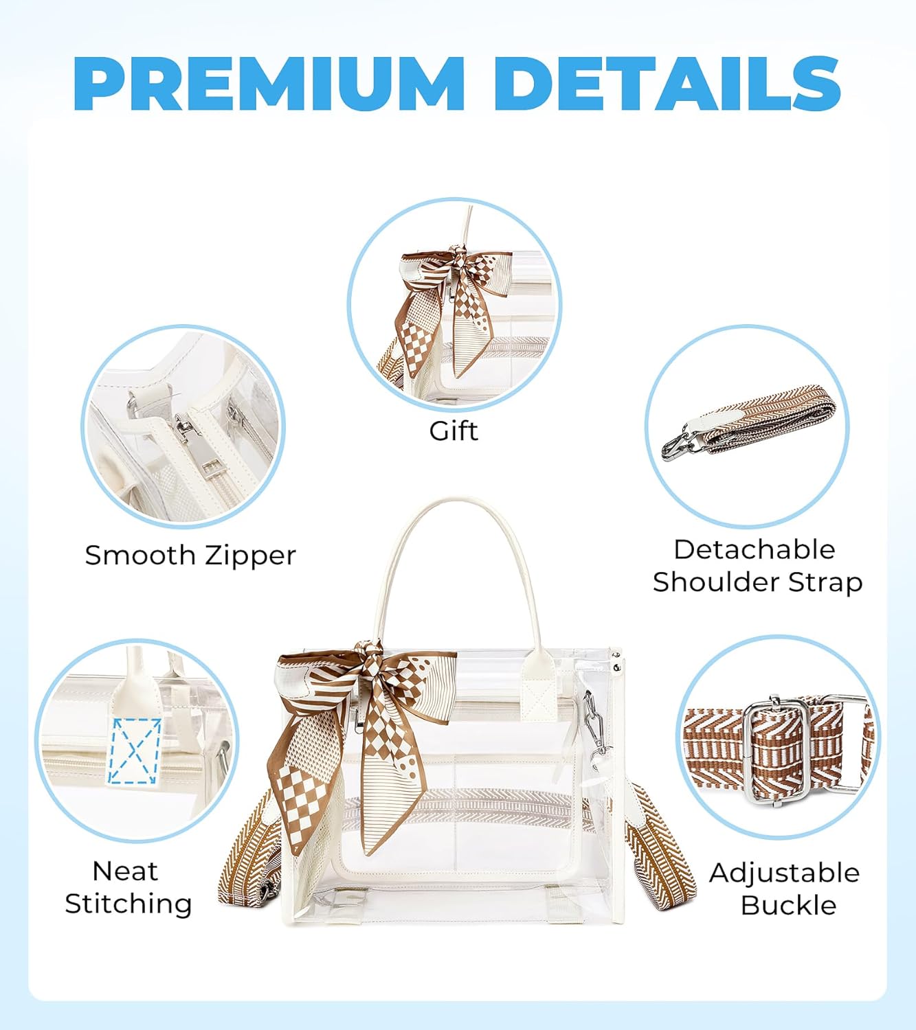 Skiennix Clear Tote Bag - Transparent Stadium Purse for Women | Thick PVC with Guitar Strap