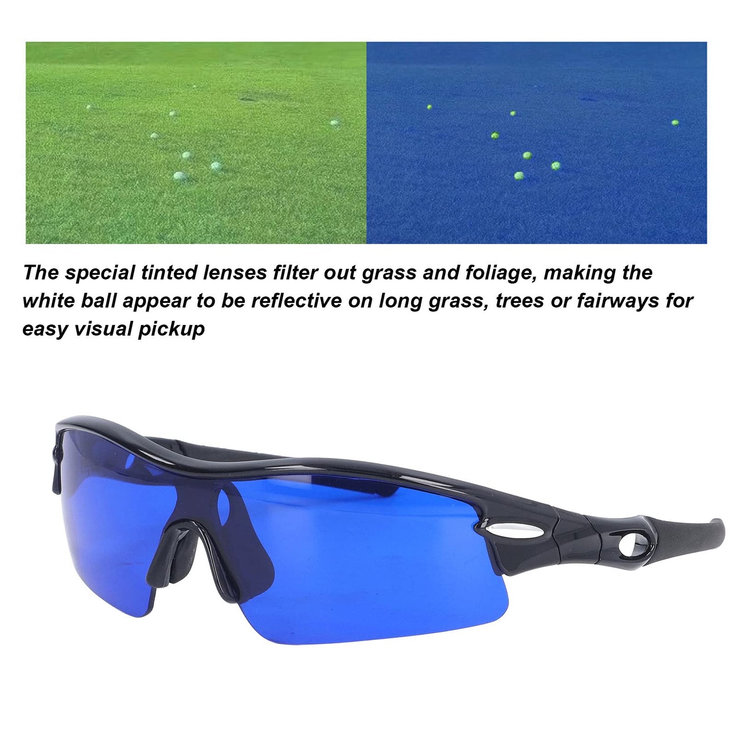 MOUMOUTEN Golf Ball Finder Glasses, Polarized Blue Lens UV Proof Sun Protection Grass Filter with Glasses Cloth and Storage Bag, Ball Finding Filtering Sunglasses for Golfers(Black)