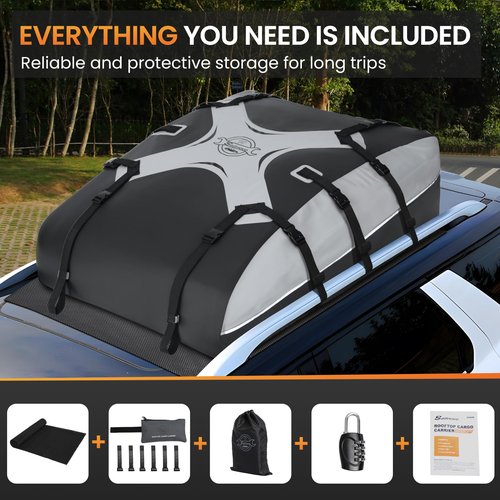 Sailnovo Rooftop Cargo Carrier Car Roof Bag 21 Cubic,Waterproof Cargo Roof Bag for Most Vehicles with/Without Roof Rack with Strap, Anti-Slip Mat,6 Door Hooks(Classic Gray-Black)
