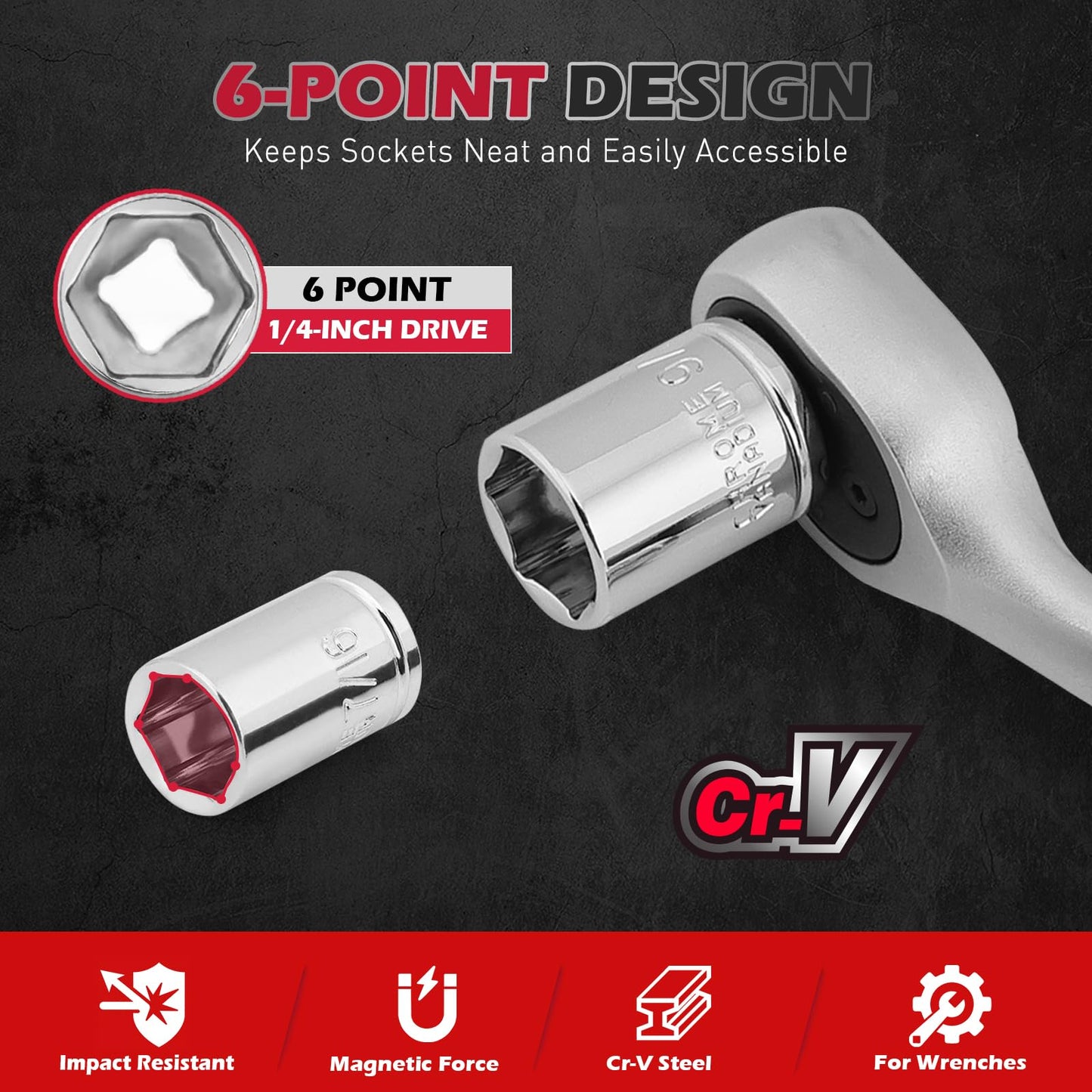 12-Piece 1/4" Drive SAE Standard Socket Set 5/32" to 9/16" with 1-Piece Magnetic Organizer Rail Rack, Premium 6-Point Shallow Socket Assortment Include a 3/8" to 1/4" Adapter