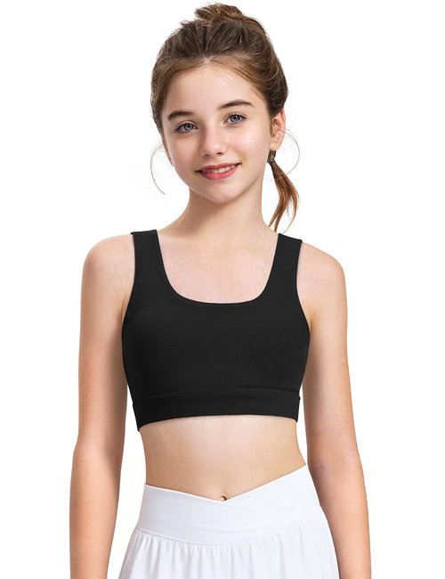 JOCMIC Girls Sports Bras Soft Training Bra with Removable Padding Yoga Crop Tops for Teens Black 13-14 Years