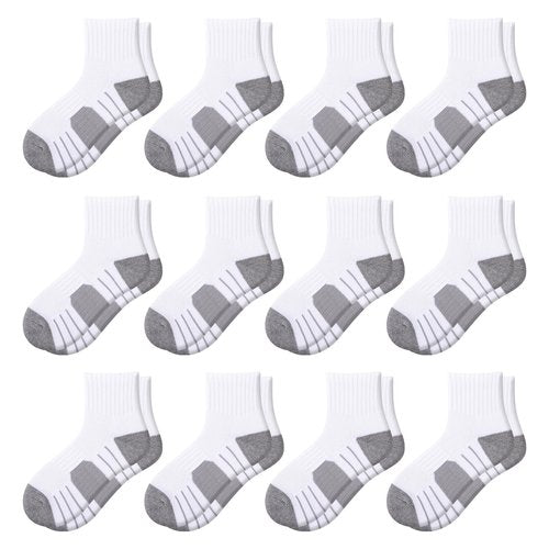 Comfoex 12 Pairs Boys Socks kids Cushioned Sport Short Quarter Athletic Sock For Little Big Kids 6-8 8-10 years
