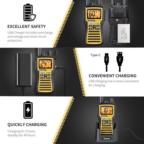 Gaswei GU1 Long Range Walkie Talkies - 60 Channels, NOAA Weather Alert, FM Radio | Yellow