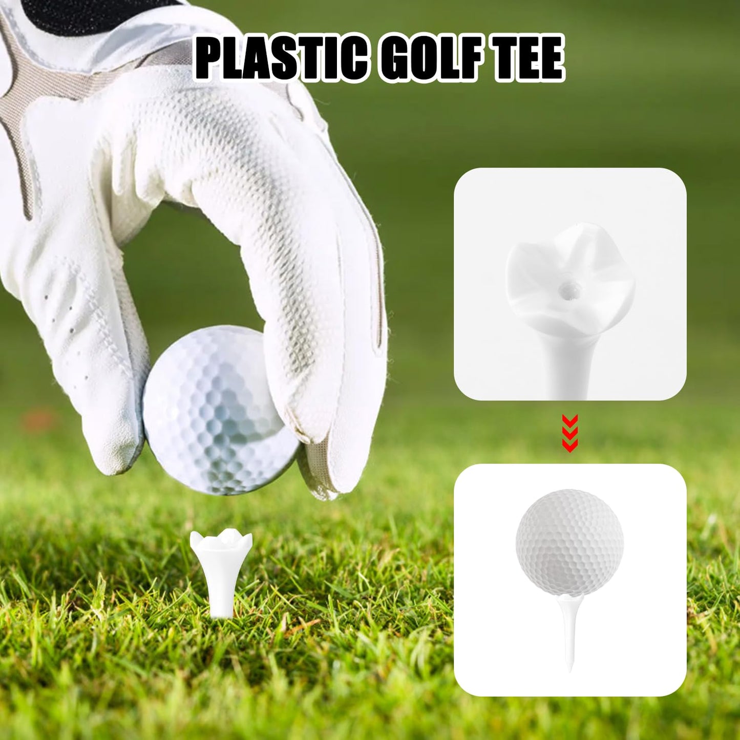 150pcs Plastic Golf Tees, 1 1/2'' Inch 4 Prong High Visibility Practice Golf Mat Tees Flight Low Friction Ideal Path Training Accessories for Irons Par Threes Driving Range Hybrids(White, Short)