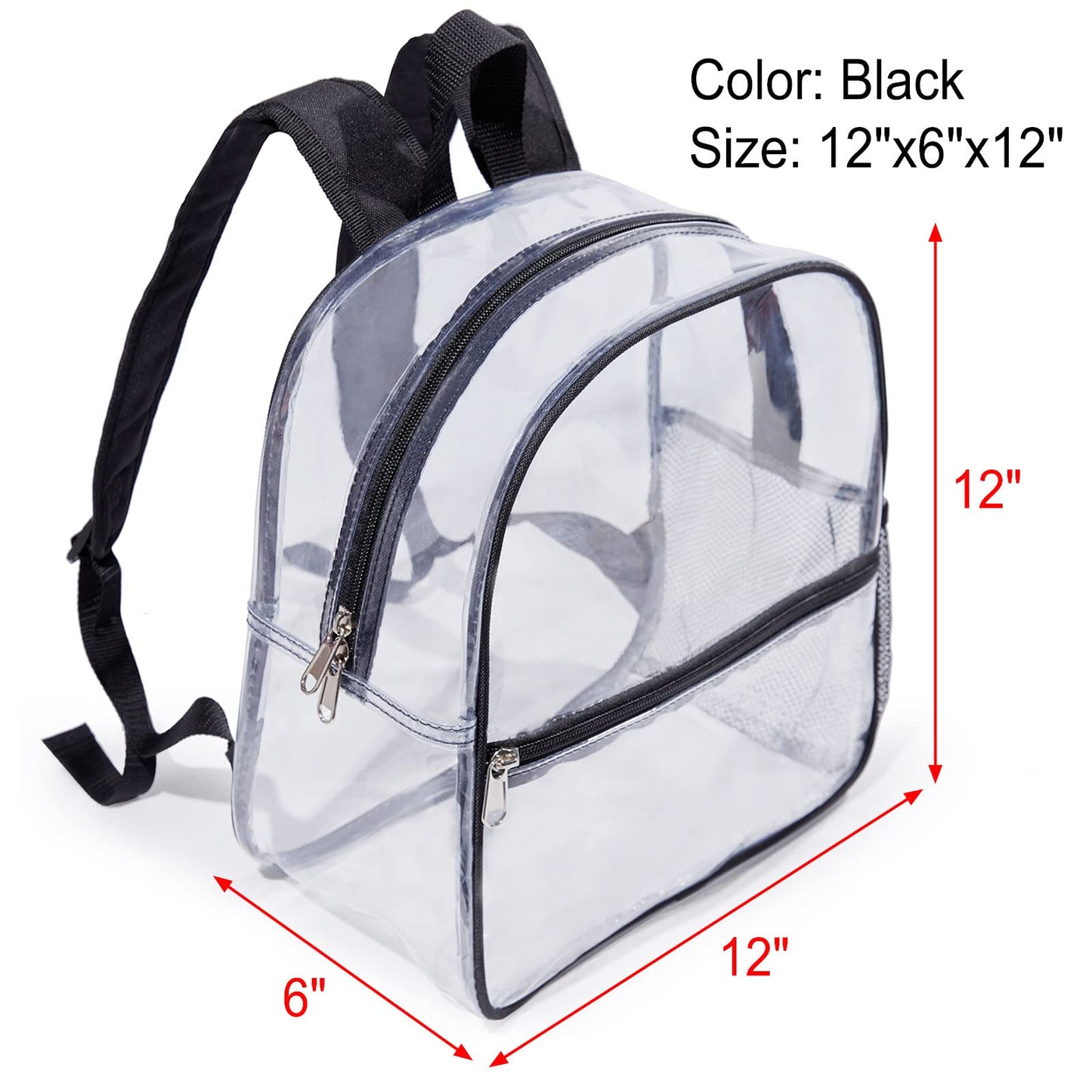 Jusdot Mini Clear Backpack for Stadium Events, Concert, 12×6×12, Black
