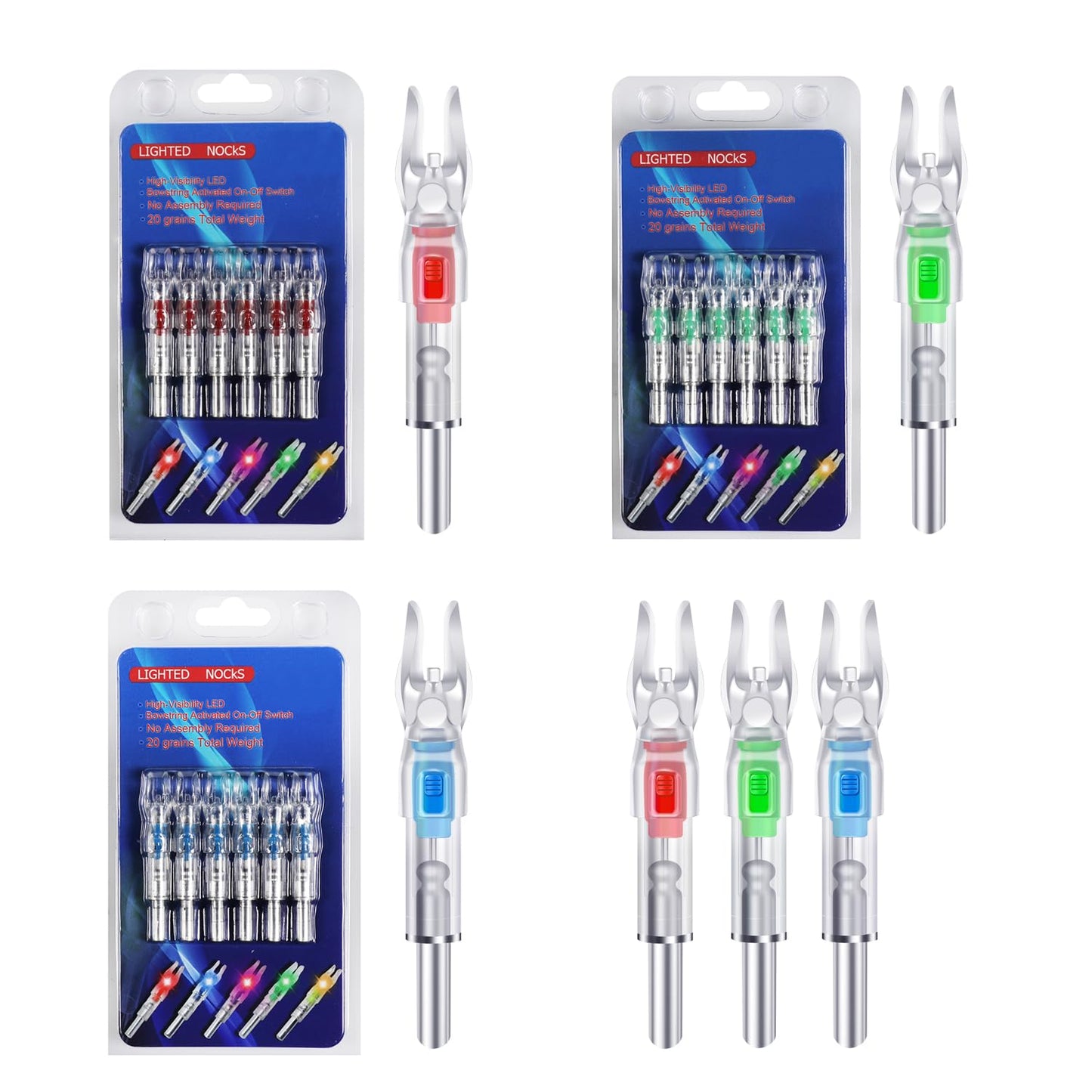 DZHONGD Lighted Nocks for Arrows with .166/G, .204/X, .233/H, .244/S and .246/GT, Bowstring Activation,Archery Lighted nocks (6 Pack)