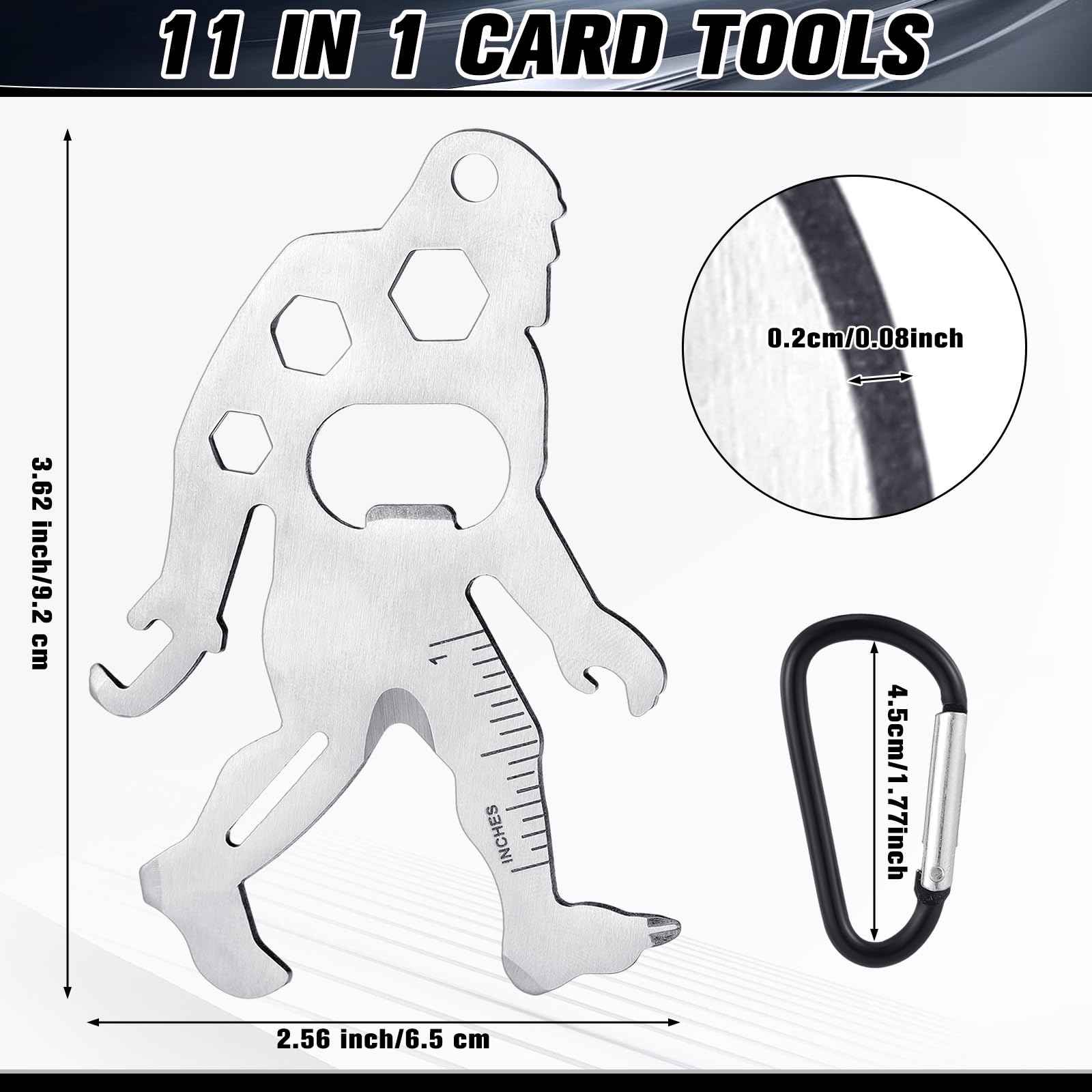 Cholemy 12 Pcs Credit Card Tool Novelty Christmas Stocking Stuffer Wallet Multitool Edc Gadget Friendship Bigfoot Sasquatch Elephant Gift Small Hand Carabiners Tool for Men Birthday(Ape-man,Silver)