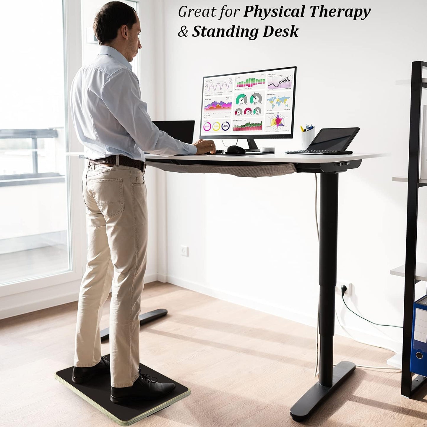 Yes4All 350LBS Wooden Balance Board - Anti-Slip Wobble Board for Leg Workouts | Ideal for Standing Desks