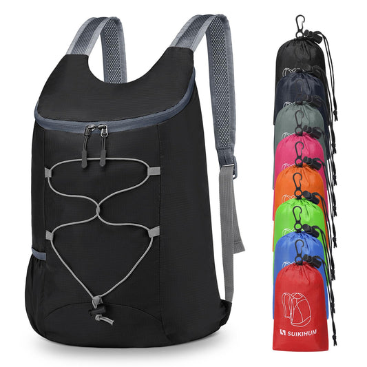 SUIKIHUM 20L Hiking-Daypack Lightweight Foldable Travel Packable Backpack for Camping Cycling Outdoor, Black