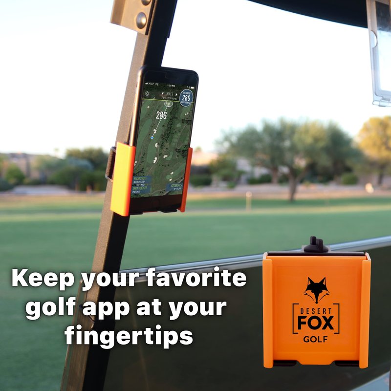 DESERT FOX GOLF Phone Caddy – Adjustable Golf Cart Phone Holder with Secure Strap for Hands-Free GPS & Golf Apps – Universal Fit - Black