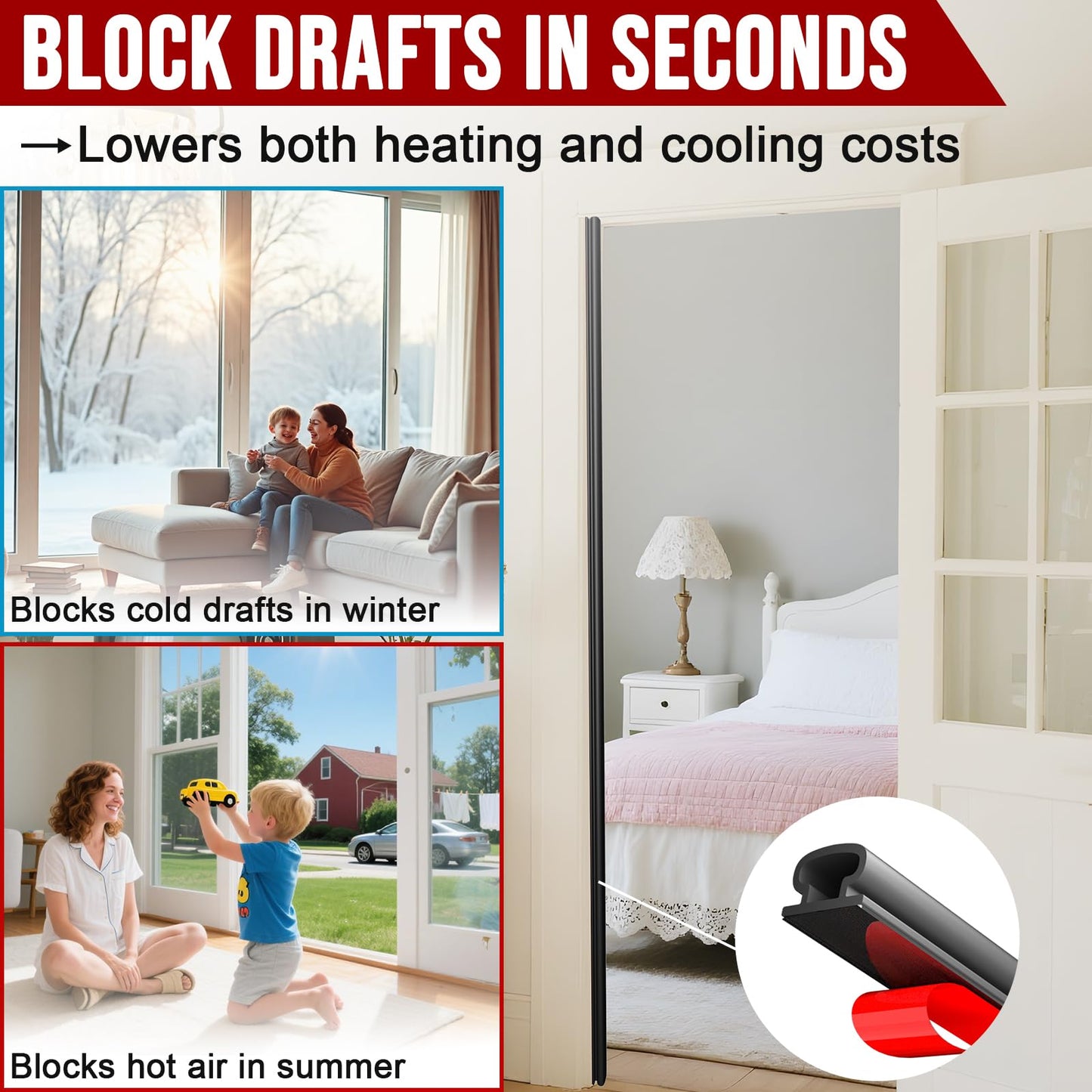 alophoty 23 Ft Weather Stripping Door Seal - Rubber Door Seal Strip for Door Frame, Self Adhesive Doors Soundproofing Strip, D Shaped Weather Stripping for Doors Windows, Black (W×H: 0.35×0.24 in)