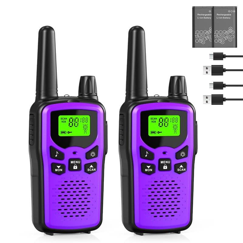 Walkie Talkies for Adults Long Range,Kartal Rechargeable Walkie Talkies with 22 FRS Channels,Two Way Radios with LED Flashlight for Hiking Cruises Camping (Purple)