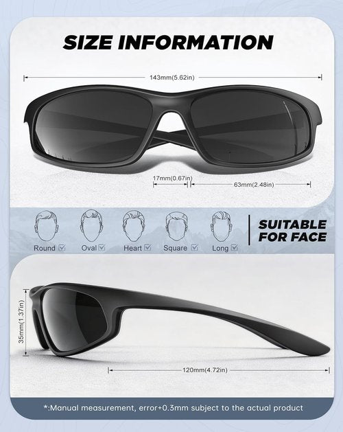 KALIYADI Polarized Men's Sunglasses - UV Protection Sport Glasses for Running, Cycling & Fishing