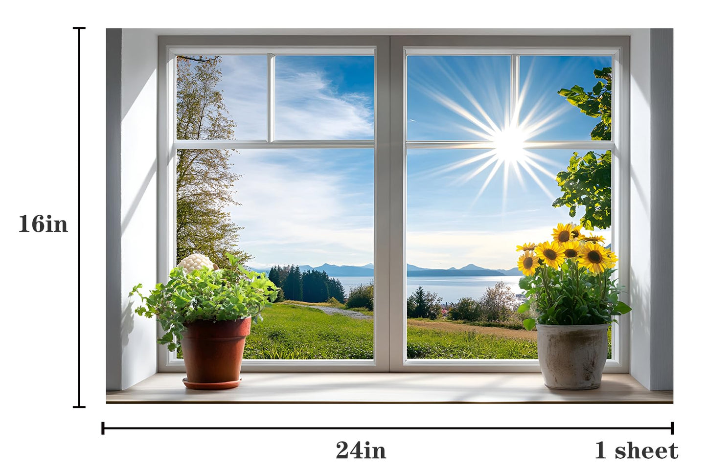 WOOHOOROO Peel and Stick Fake Window Flower Pots Sunshine Decoration Poster Picture Wall Sticker Decor Mural Wall Door Self-Adhesive Removable Decoration,16" x 24"