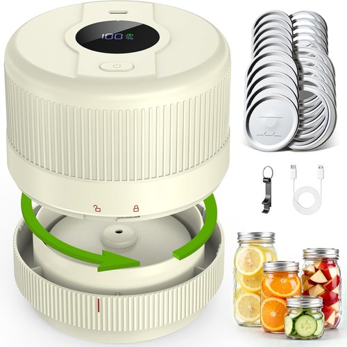 Mason Jar Vacuum Sealer Kit - Electric Sealer for Wide & Regular Mouth Lids | Automatic Food Storage - Ivory