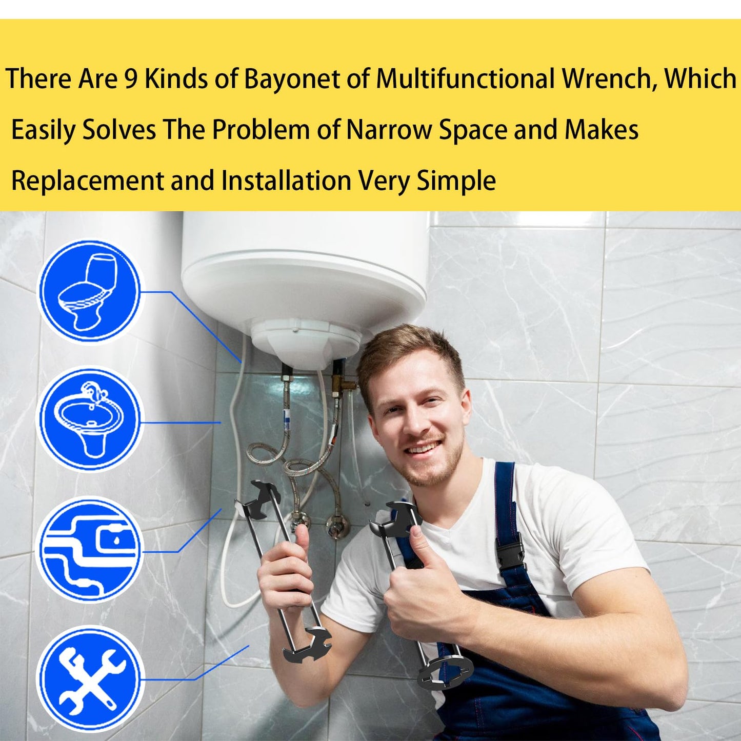 Basin Wrench, 9 in 1 Multifunctional Sink Bathroom Wrench, Standard Household Water Pipe Faucet Washing Basin Corner Valve Sink Repair Removal Tool for Kitchen & Bathroom Tight Spaces (2-Piece)