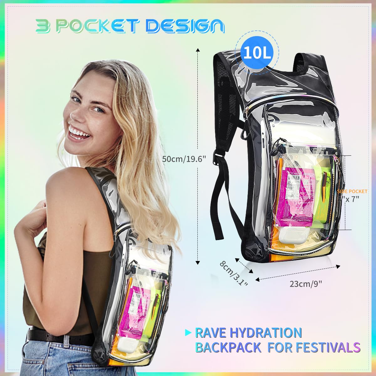 Cofurni Hydration Backpack with 2L Water Bladder, Raves Water Backpack, Lightweight Insulation Hydration Pack for Men and Women, Suitable for Music Festivals, Raves, Hiking, Activities