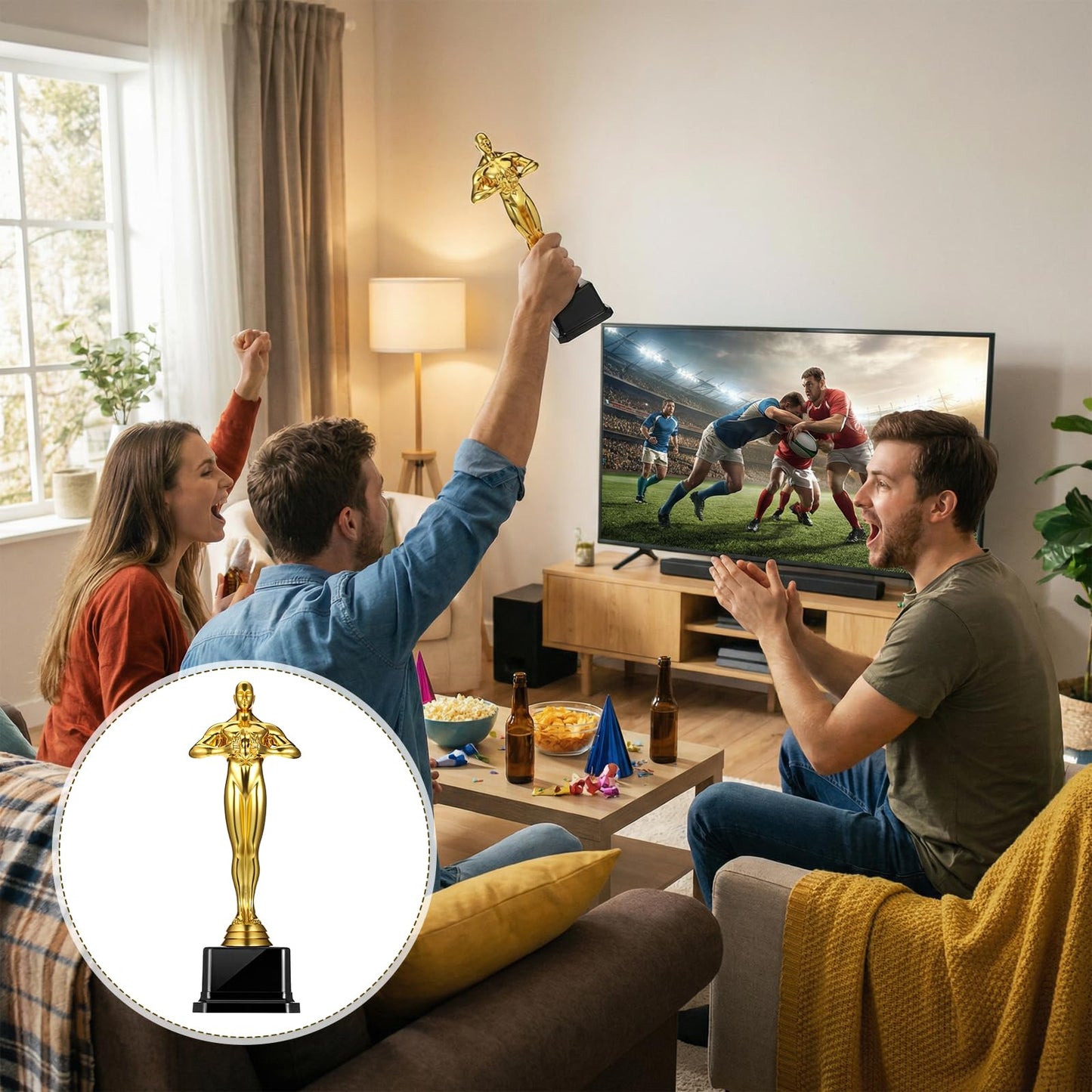 Xosjska 10'' Gold Award Trophy, 4 Pack Plastic Gold Award Trophies Oscar Trophy for-Award Ceremony,Celebration Competition,Events, Sports, Party Decorations,Ceremony and Appreciation Gift