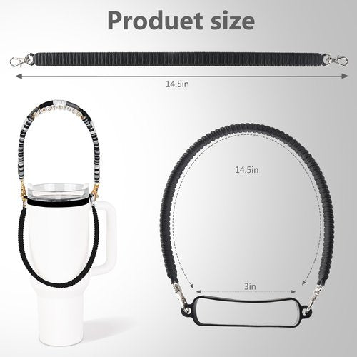 Black Gray Stanley Cup Holder with Strap, Silicon Water Bottle Handle, Carrier, Lanyard, Holder with Strap, Reputation Beads Stanley Handle, Tumbler Suitable Stanley Cup Accessories 8-40oz