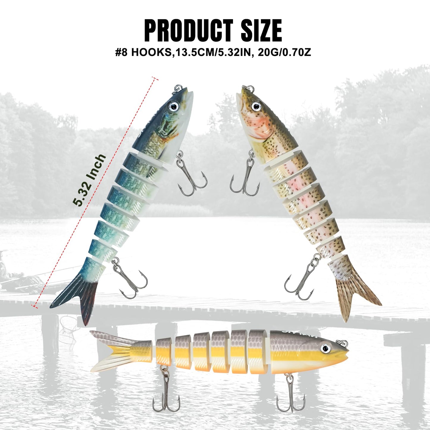 NATVIC Jointed Swimbait 3 Pack, Slow Sinking Bass Fishing Lures