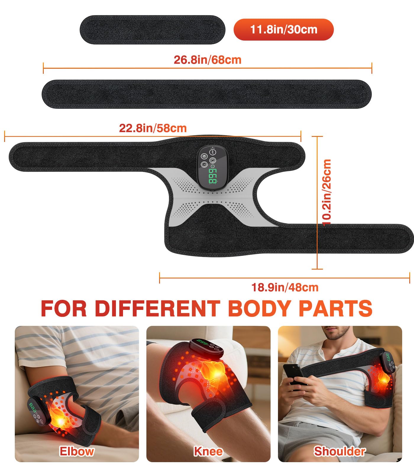 Lanieney Knee Massager with Heat and Red Light Therapy, Knee Brace with Vibration, 5000mah Wireless Cordless,660nm & 850nm Red Light Therapy Adjustable Knee Wrap for Knee/Elbow/Shoulder Pain Relief