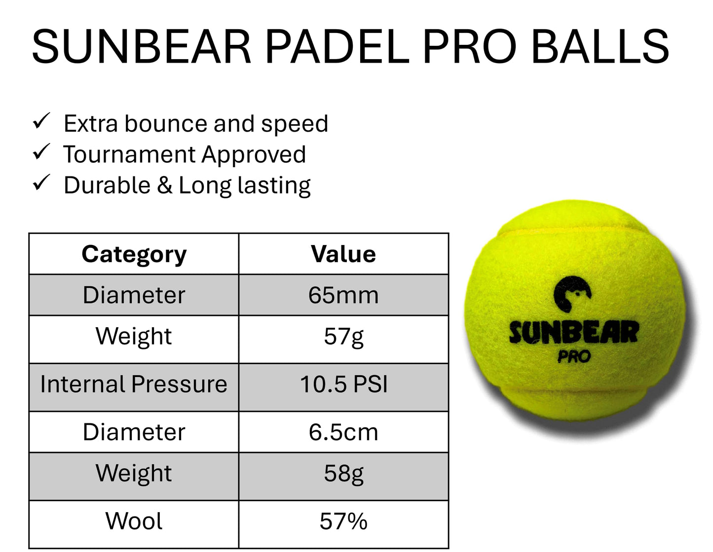 Sunbear Padel Balls – Pro Edition 3 Pack | Tournament Quality Pressurised Balls for Padel Tennis – Fast & Lively Bounce, Durable Felt, Long-Lasting Performance