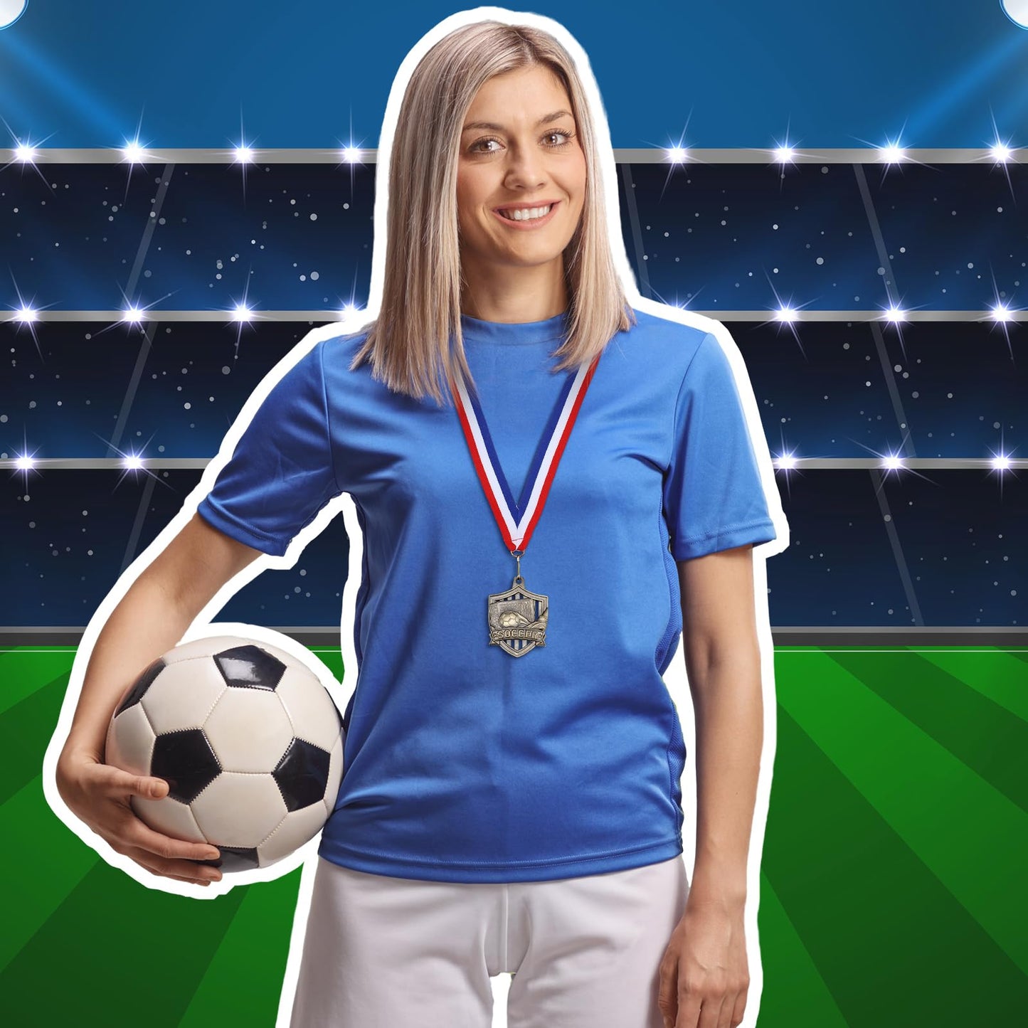 Cunno 24 Pcs Soccer Award Medals Gold Medals Bulk 2 Inch Soccer Trophy Medal with Neck Ribbons for Team Sports Participation Tournaments Prize Gift League School Awards