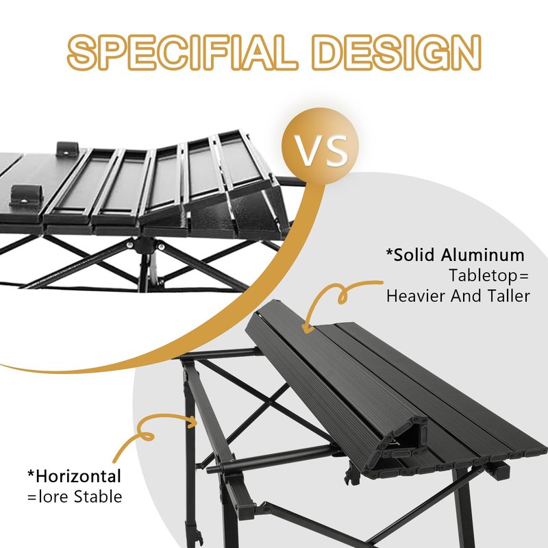 SCLERQUEST Portable Lightweight Aluminum Camping Table Adjustable Height Roll Up Design for BBQ, Beach, Camping Travel, Foldable Compact Table for Picnic Tent Outdoor