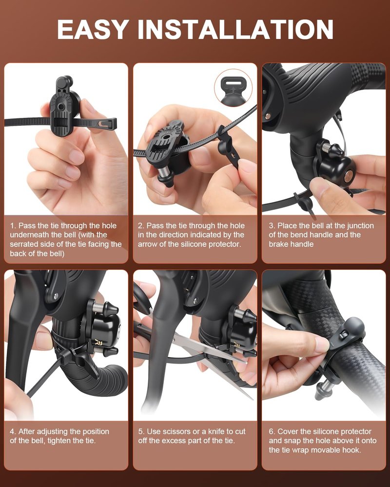POWVINE Bike Bell, Max 100dB Bike Bells for Adults, Portable Bicycle Bell Fit 22.2-31.8mm Road Bike Bar Handlebars, Waterproof, Durable Double Hammer Design (Black)