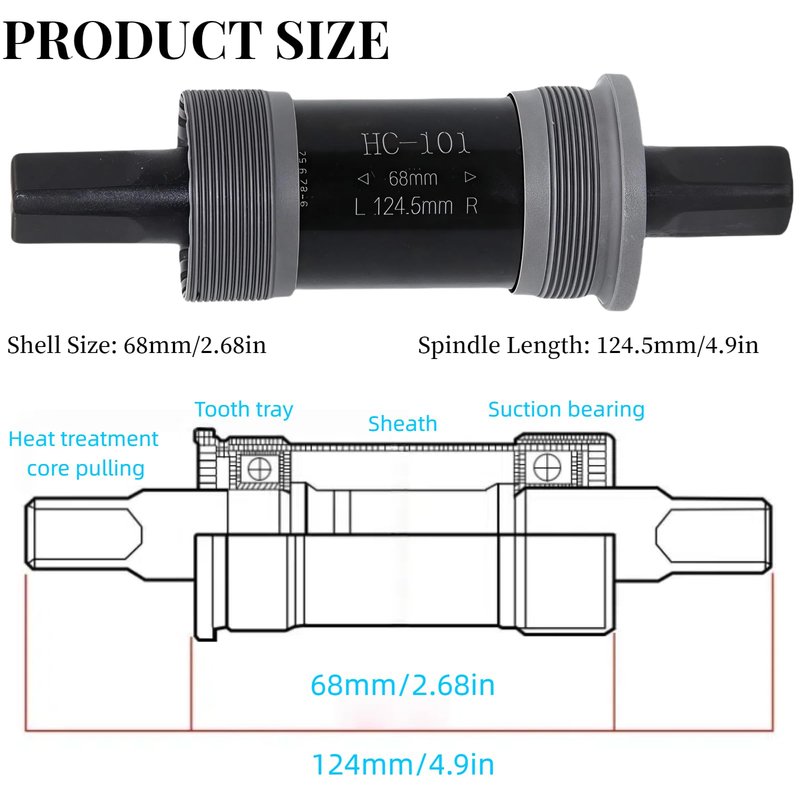 Viclaakesi Bike Bottom Bracket Mountain Square-Taper Compatible with Shimano Tourney TX800 Series (68 * 124.5mm)