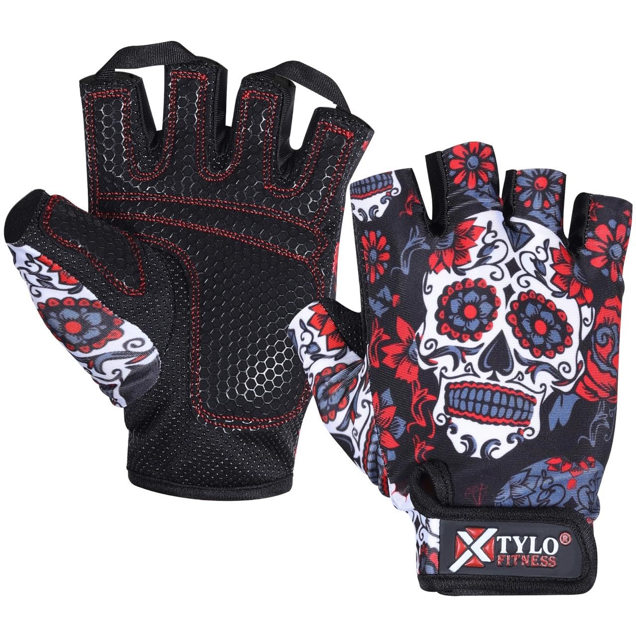 Xtylo Int Workout Gloves for Men & Women Weight Lifting Gloves with Wrist Support, Full Palm Protection, Non-Slip Grip–Gym,Training, Rowing, Cycling, Fitness Sizes S,M,L,XL (Red & Black, Large)
