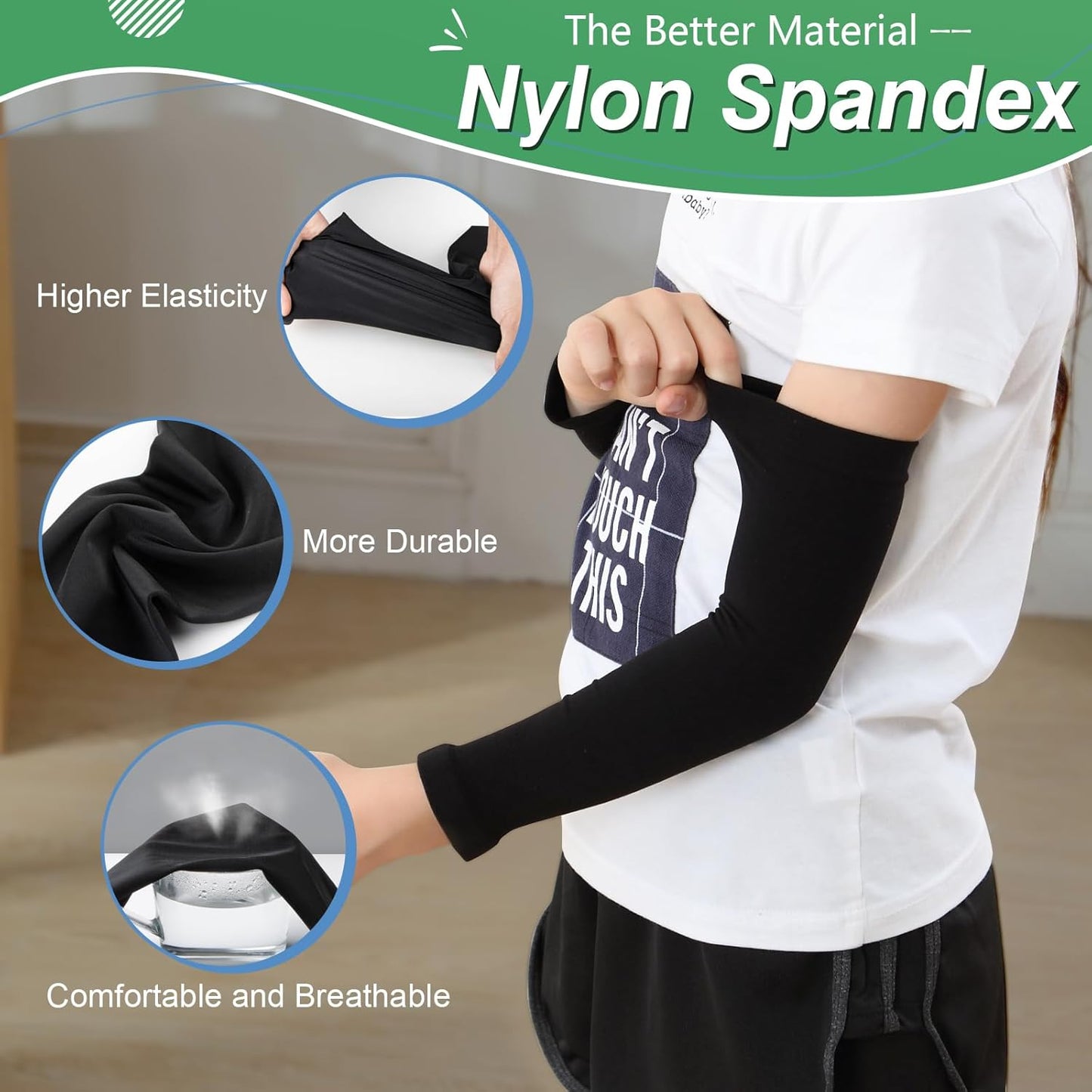 Newbyinn Compression Arm Sleeves - 4 Pairs for Youth Sports | Basketball, Football, Baseball, Volleyball